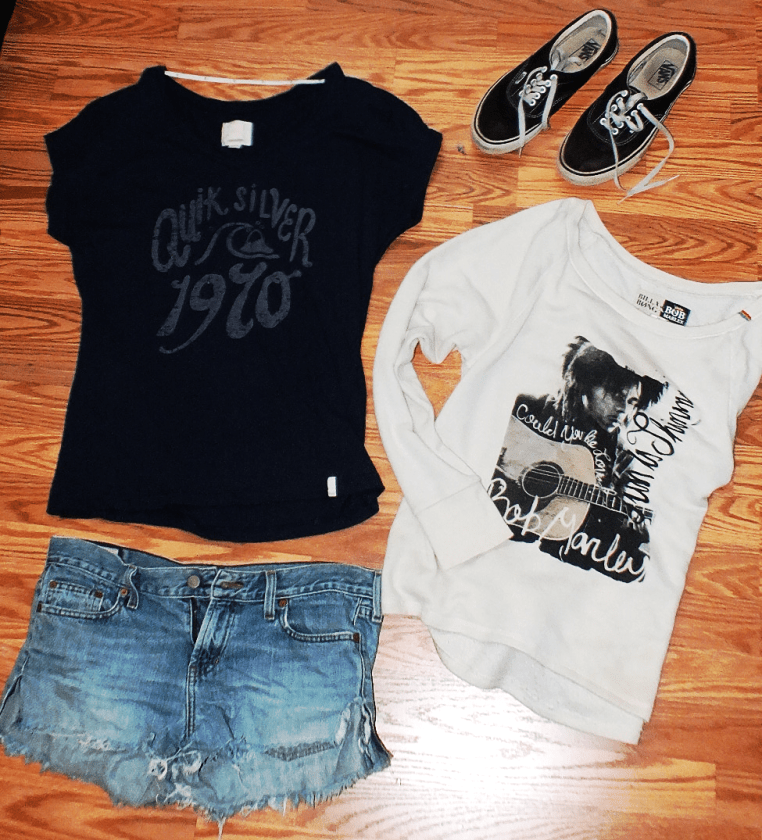 Billabong sweatshirt, Quiksilver girls tee, and Vans Authentics