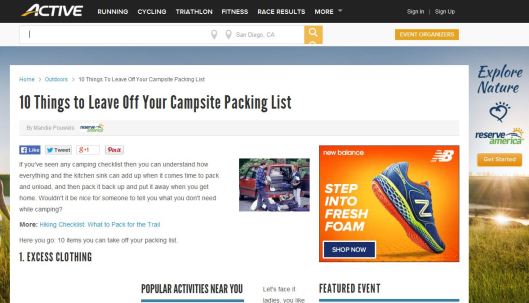 Active.com article 10 things to leave off your campsite packing list